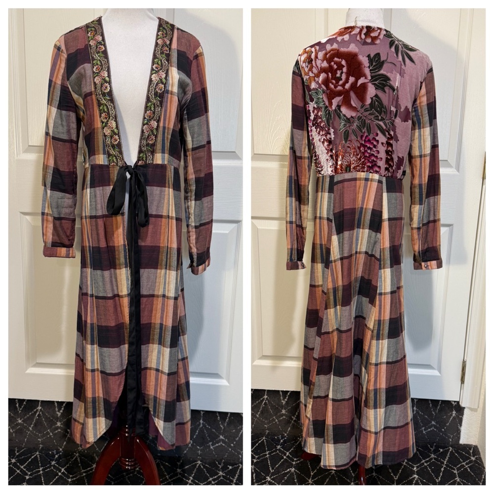 Aratta Silent Journey plaid - burnt out velvet maxi duster